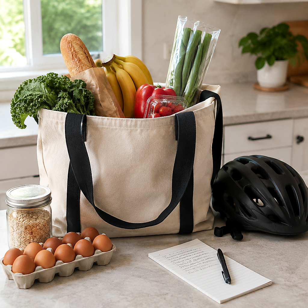 A reusable grocery bag ready for a pickup task